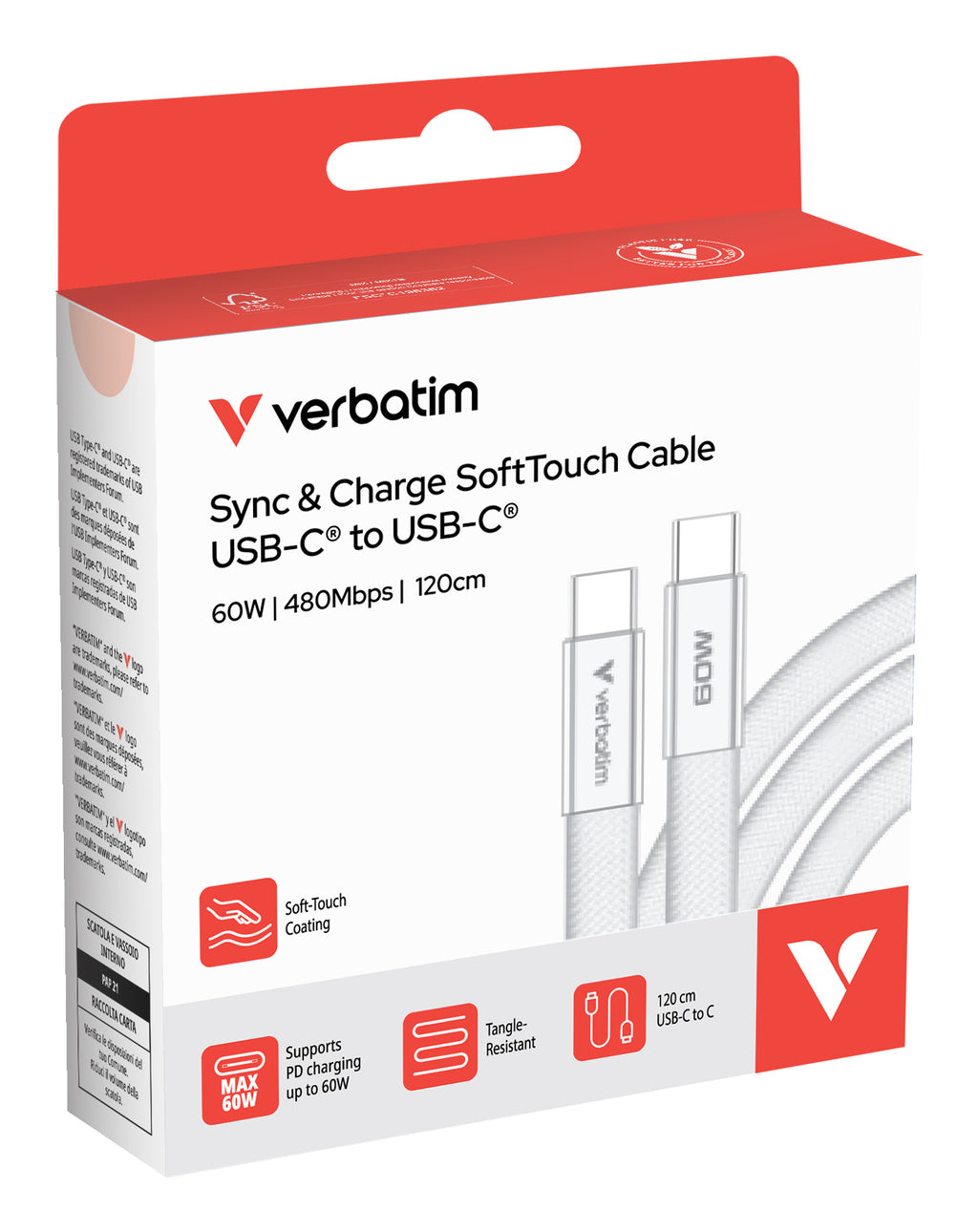 Verbatim Câble USB-C vers USB-C Sync & Charge 60W, 120cm, Blanc