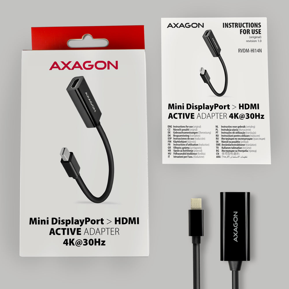 Axagon RVDM-HI14N câble vidéo et adaptateur 0,15 m Mini DisplayPort HDMI Noir