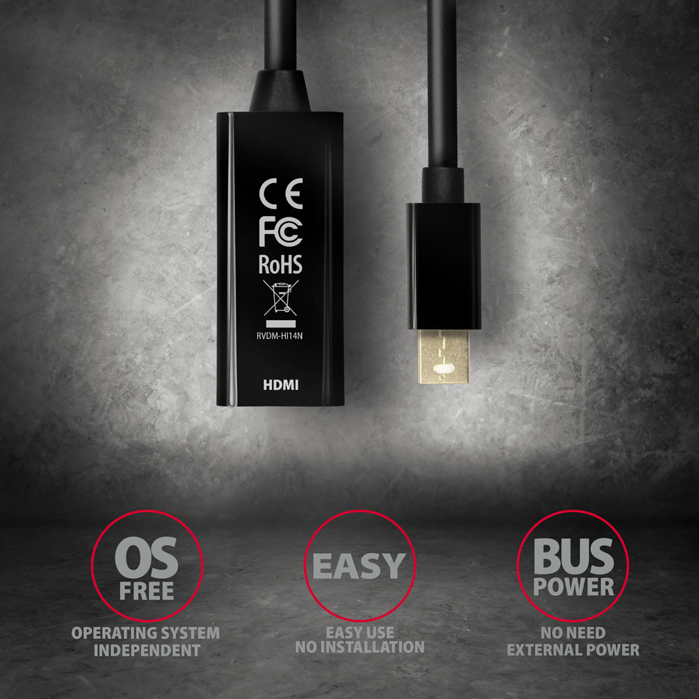 Axagon RVDM-HI14N câble vidéo et adaptateur 0,15 m Mini DisplayPort HDMI Noir