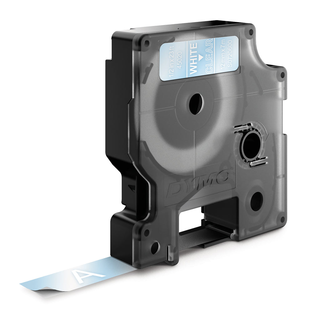 DYMO D1 étiquettes autocollantes authentiques | rouleau de 12 mm x 7 m | impression en noir sur fond transparent | pour étiqueteuses LabelManager