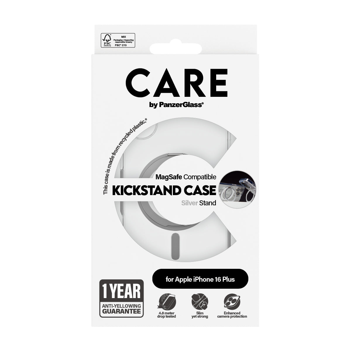 PanzerGlass CARE™ by ® Case Transparent w. Silver Kickstand & MagSafe iPhone 16 Plus coque de protection pour téléphones portables Housse