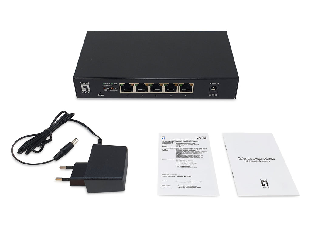 LevelOne GEU-0525 commutateur réseau Non-géré 2.5G Ethernet (100/1000/2500) Noir