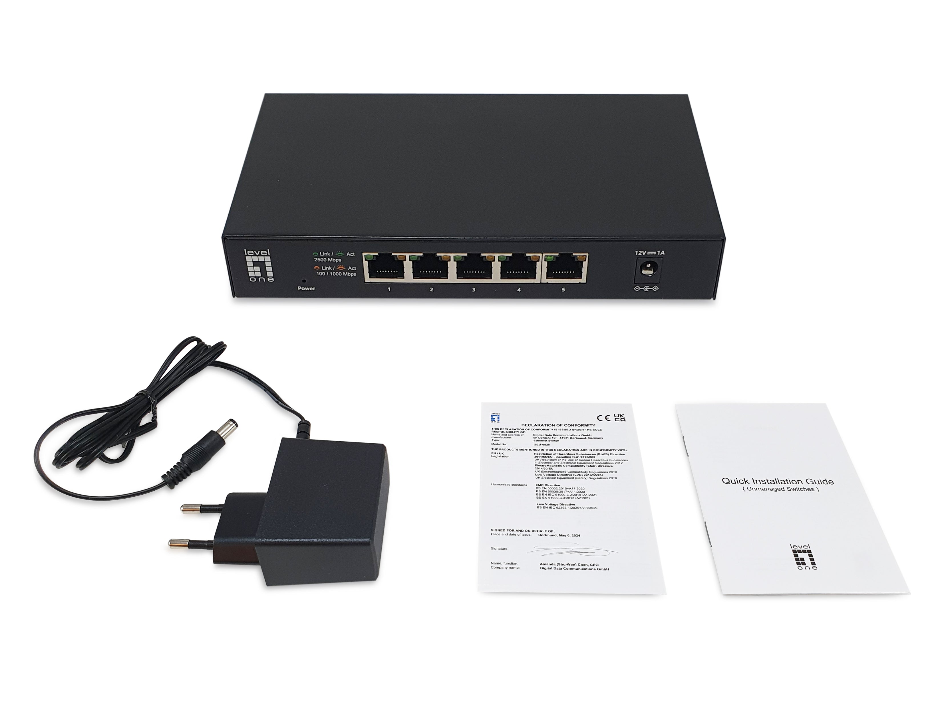 LevelOne GEU-0525 commutateur réseau Non-géré 2.5G Ethernet (100/1000/2500) Noir