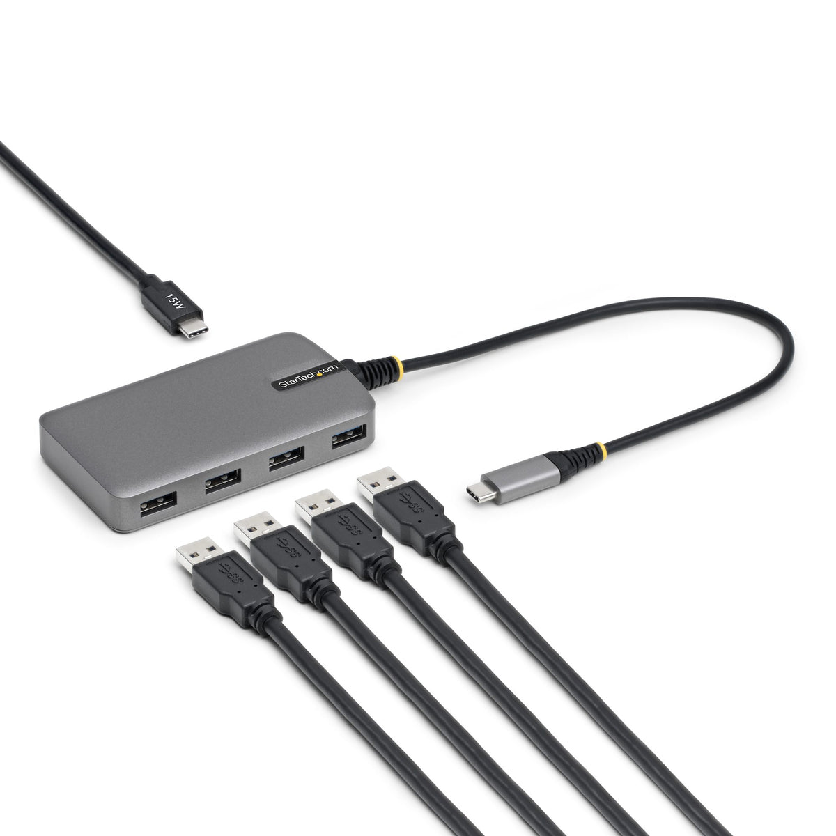 StarTech.com Hub USB-C vers 4 Ports USB-A, 5 Gbps, Alimenté par Bus avec Entrée d'Alimentation Auxiliaire, Câble 30 cm