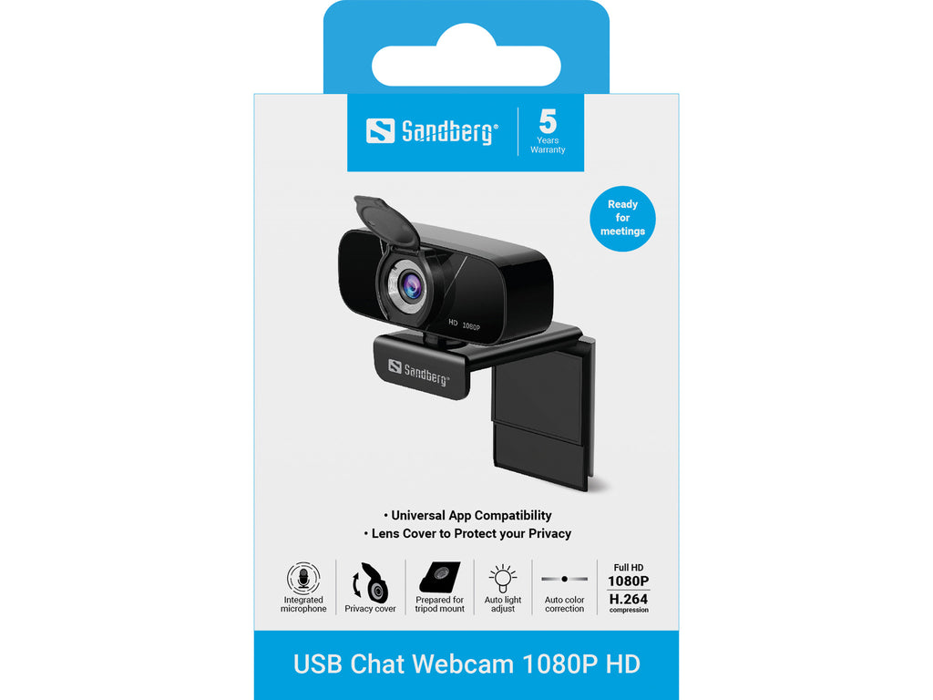 Sandberg 134-15 Webcam 2 MP Full HD 1080p USB 2.0, Noir
