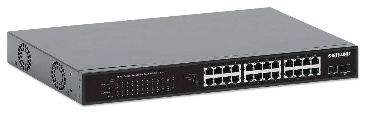 Intellinet Commutateur Réseau Gigabit PoE+ 24 Ports et 2 Ports SFP, Budget 370W, Rack 19"