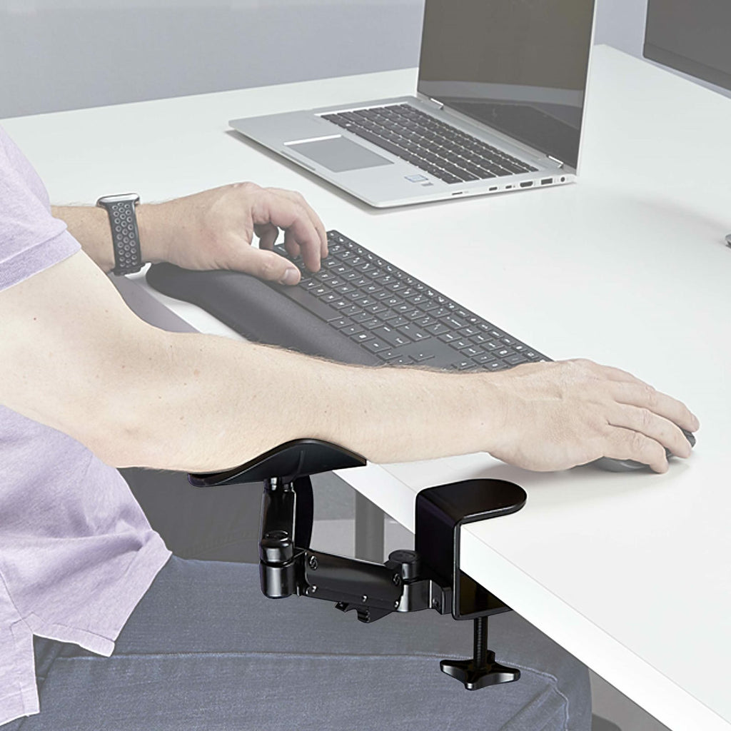 StarTech.com Repose-Bras Articulé Ergonomique pour Bureau, Rotation 360 Degrés, Installation par Serrage, Noir