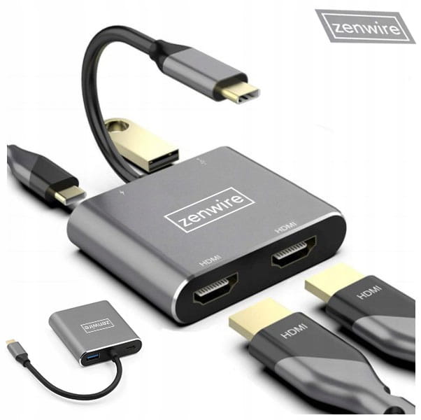 ADAPTATEUR HUB Adaptateur USB-C 4-en-1 avec 2 ports HDMI 4K et 1 port USB 3.0 Zenwire BYL-2309