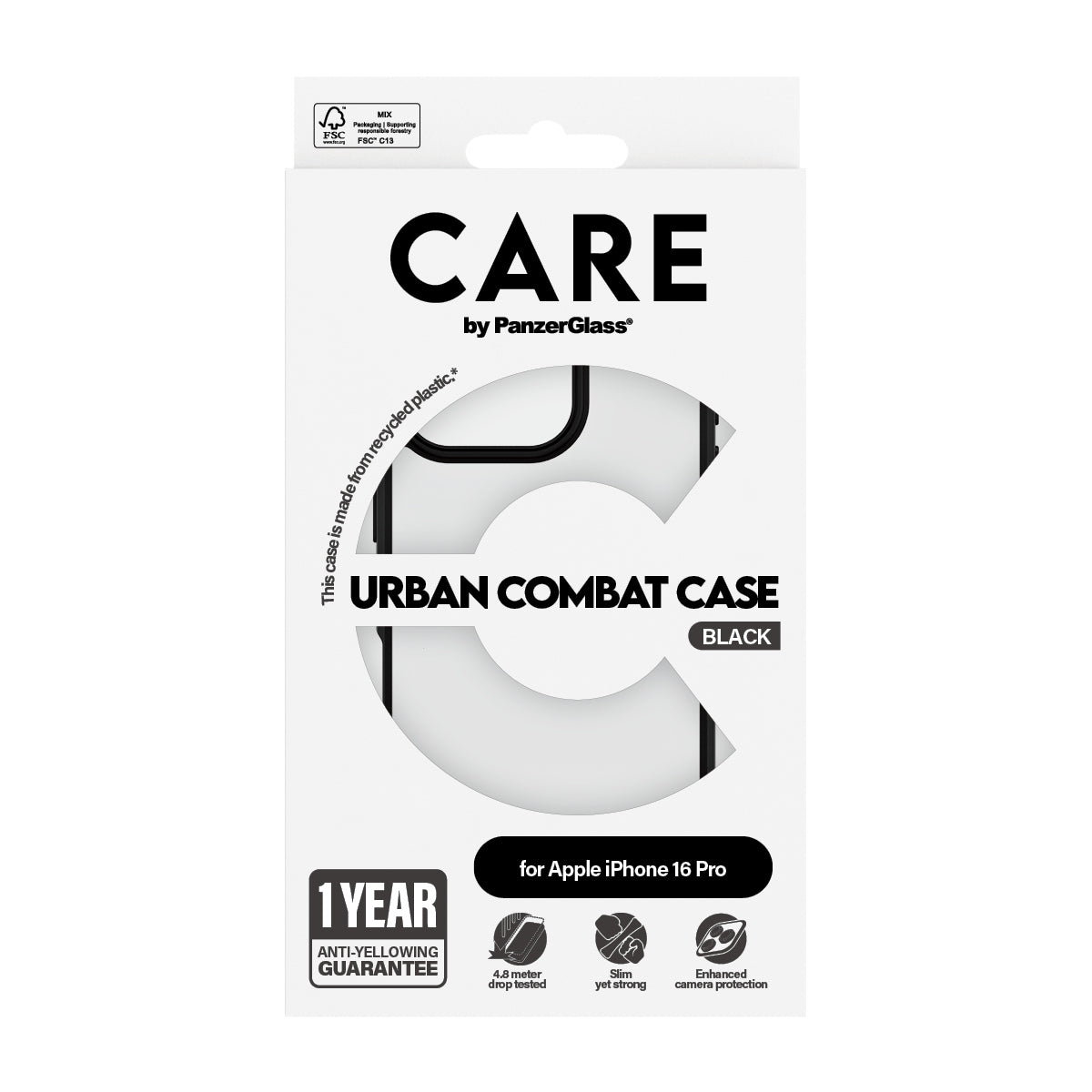 PanzerGlass CARE™ by ® Urban Combat Case Transparent w. Black Frame iPhone 16 Pro coque de protection pour téléphones portables Housse