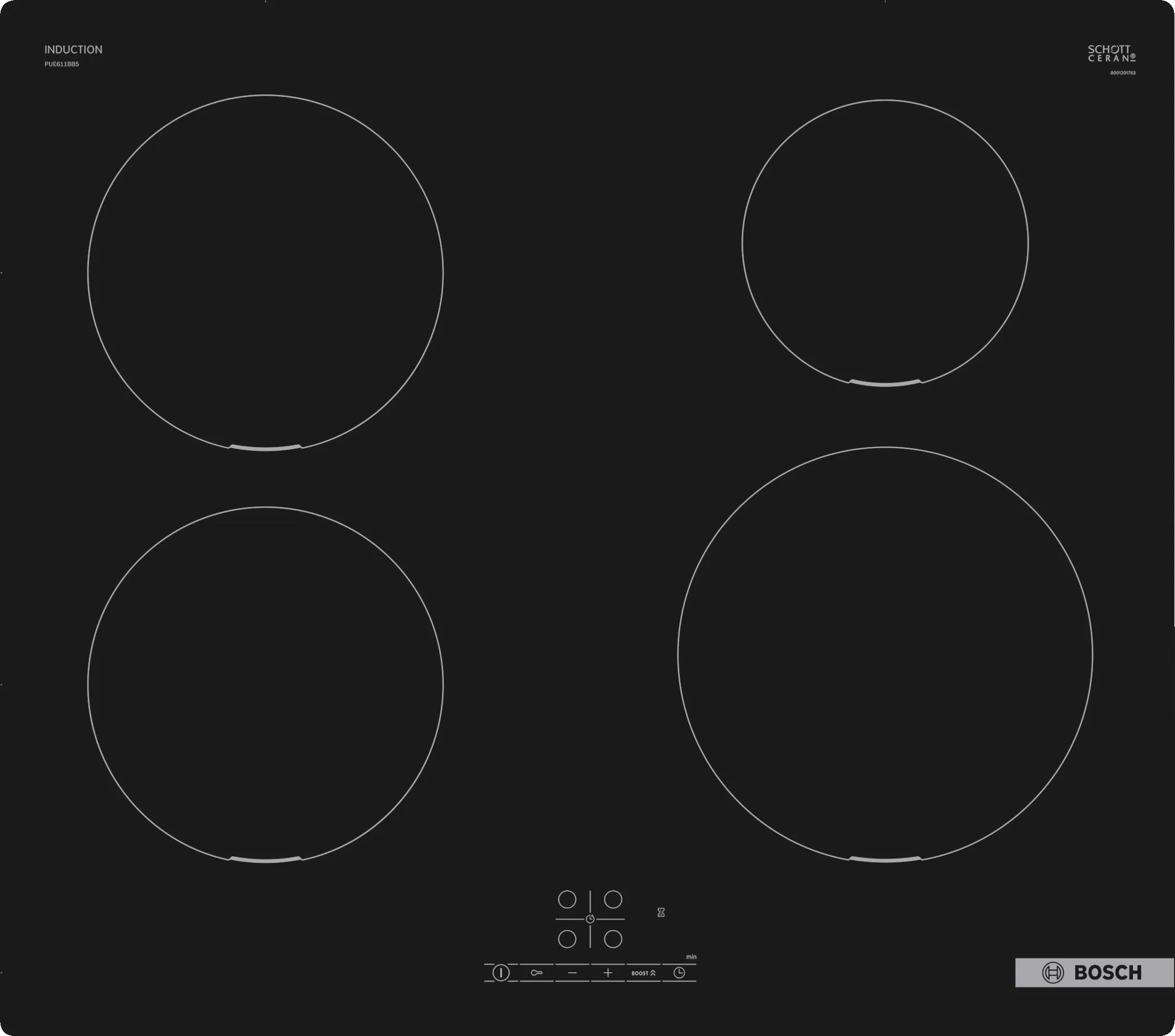 Bosch Bosch Serie 4 PUE611BB5D plaque Noir Intégré 59.2 cm Plaque avec zone à induction 4 zone(s)