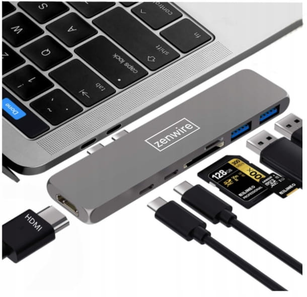 Adaptateur 7-en-1 USB-C, HDMI 4K, SD, Thunderbolt 3.0, USB 3.0 pour MacBook Pro, Air, M1, M2, M3 - Zenwire BYL-2011N