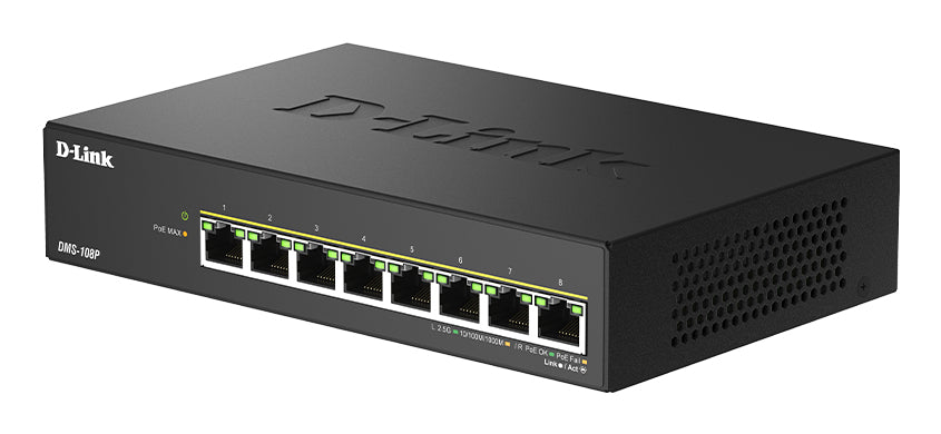 D-Link DMS-108P/E Commutateur Réseau Non-géré 2.5G Ethernet PoE, 8 Ports RJ-45, Noir