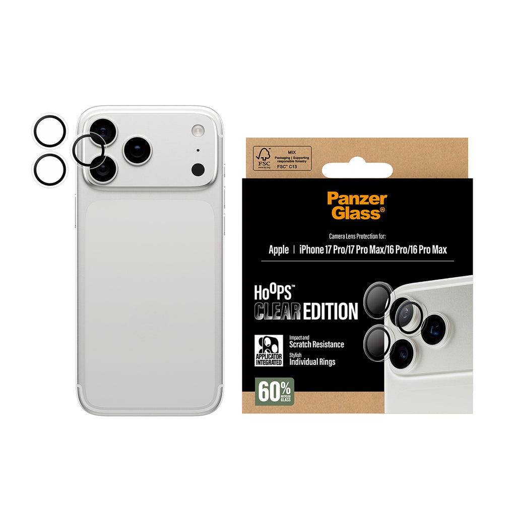 PanzerGlass ® Hoops® Camera Lens Protector Transparent iPhone 17 Pro | iPhone 17 Pro Max | iPhone 16 Pro | 16 Pro Max Protection d'écran transparent Apple 1 pièce(s)