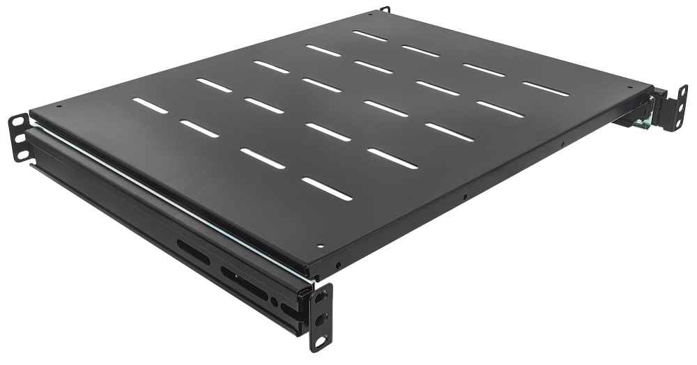 Intellinet 19 Sliding Shelf, 1U, 800 to 1000mm Depth, shelf depth 550mm, Black Rackhylde Sort