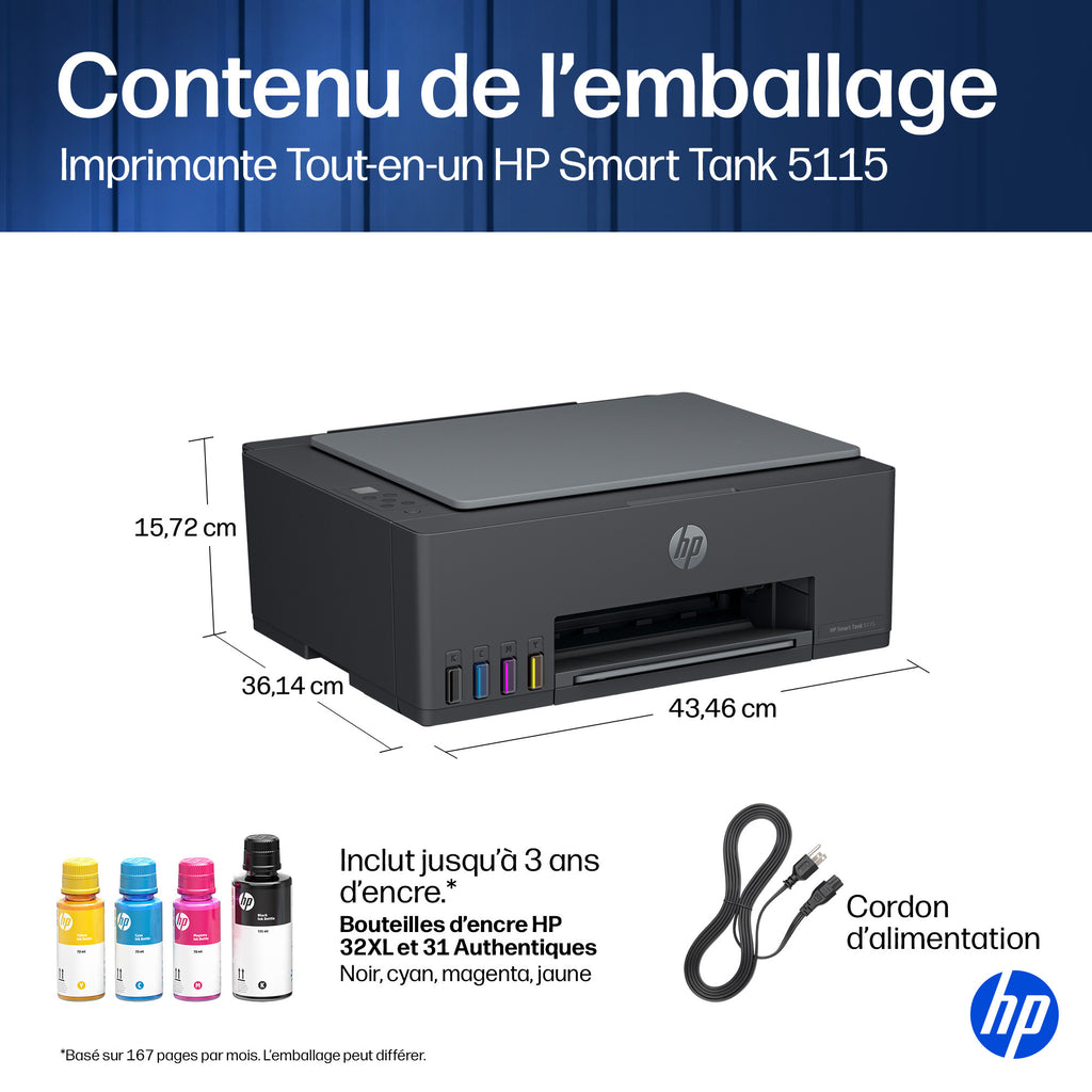HP Smart Tank 5115 Sans fil All-in-One Couleur Imprimante, Up to 2 Years of ink included; Two-sided printing; Copier, Scanner - vue 3