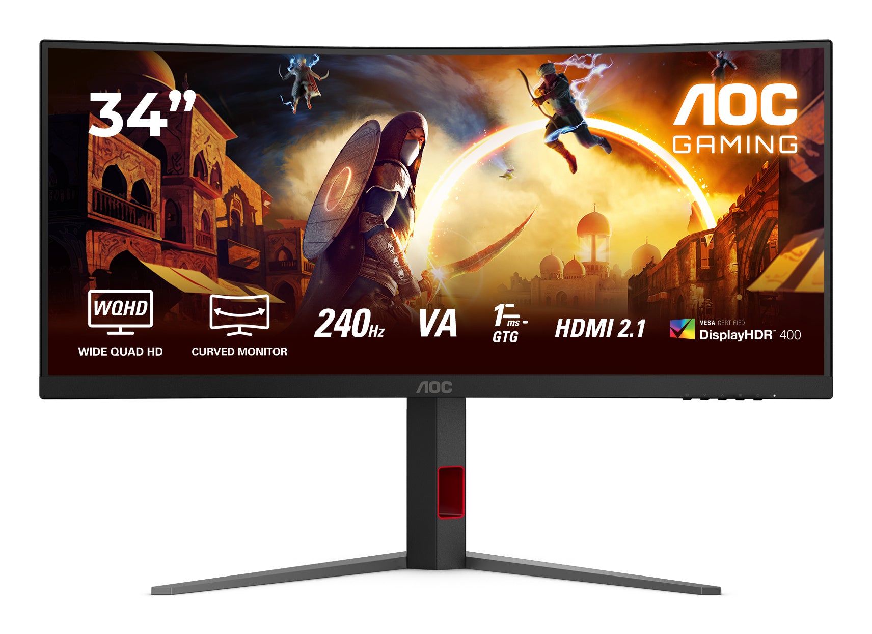 AOC G4 CU34G4Z écran plat de PC 86,4 cm (34") 3440 x 1440 pixels Wide Quad HD LED Noir, Rouge