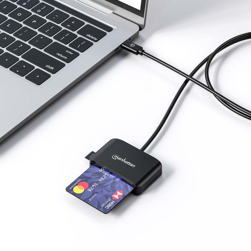 Manhattan Lecteur de Cartes à Puce à Contact USB-C avec Emplacement microSD, Noir
