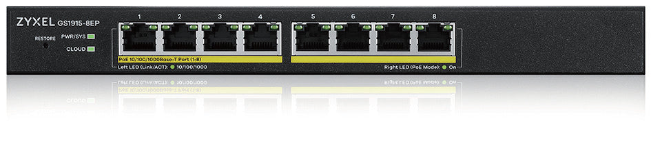 Zyxel GS1915-8EP Switch Gigabit Ethernet Géré L2 PoE, 8 Ports RJ-45, Noir