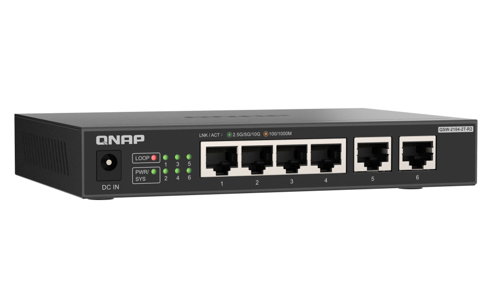 QNAP QSW-2104-2T-R2 Commutateur Réseau Non-géré 10G Ethernet, 4 ports 2,5 GbE et 2 ports 10 GbE, Noir - vue 5
