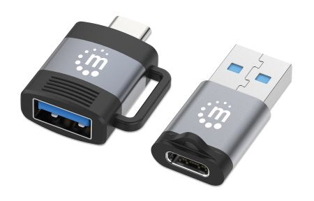 Manhattan Kit 2 pièces : adaptateurs USB-C vers USB-A et USB-A vers USB-C, conversions mâle/femelle, 5 Gbit/s (USB 3.2 Gen 1 / USB 3.0), noir/argent, garantie à vie