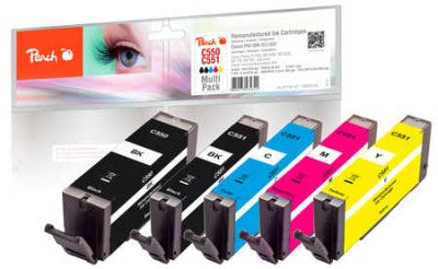 Peach 320123 cartouche d'encre 5 pièce(s) Noir, Cyan, Magenta, Jaune
