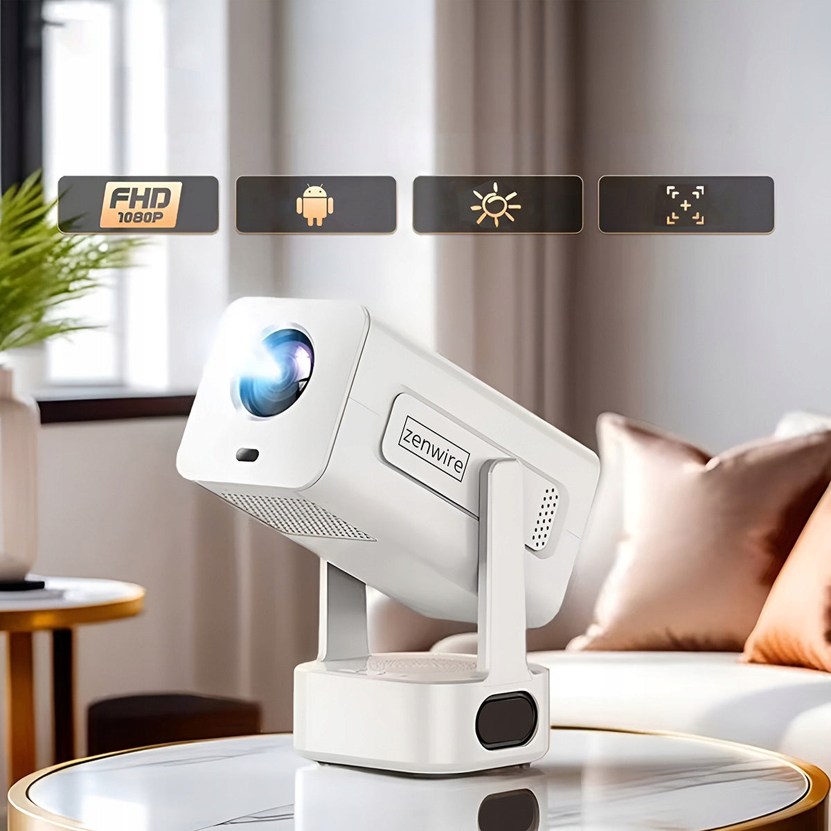 Mini-projecteur portable Android 13 avec Wi-Fi, projection à 360°, Full HD et 4K pour téléphone Zenwire IMC360
