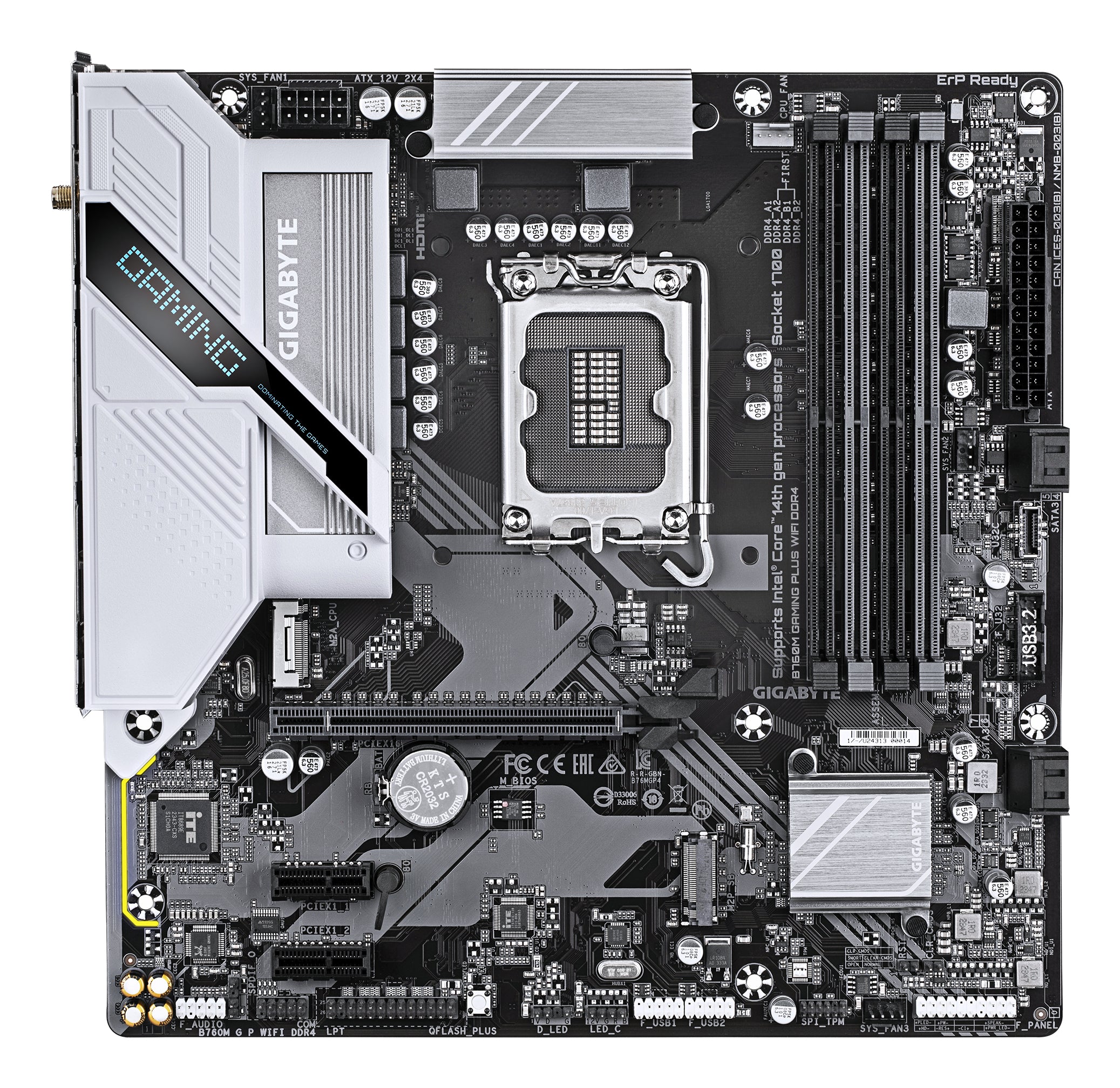 GIGABYTE B760M GAMING PLUS WIFI DDR4 Carte mère - Compatible avec les processeurs Intel Core de 14e génération, VRM 4+1+1 phases, jusqu'à 5333 MHz DDR4 (OC), 2xPCIe 4.0 M.2, Wi-Fi 6, LAN 1 GbE, USB 3.2 Gen 1