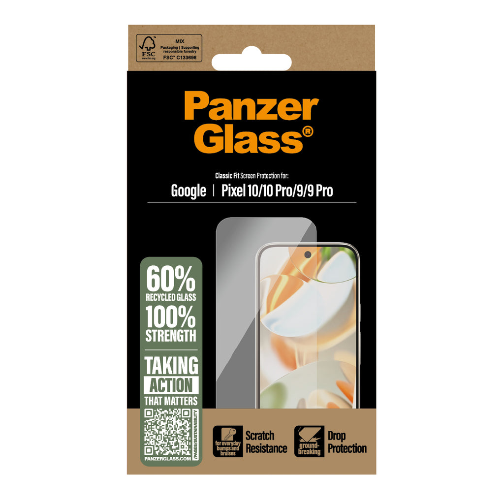 PanzerGlass Protection d'écran Classic Fit pour Google Pixel 10, 10 Pro 5G, 9 5G, 9 Pro 5G, Transparent