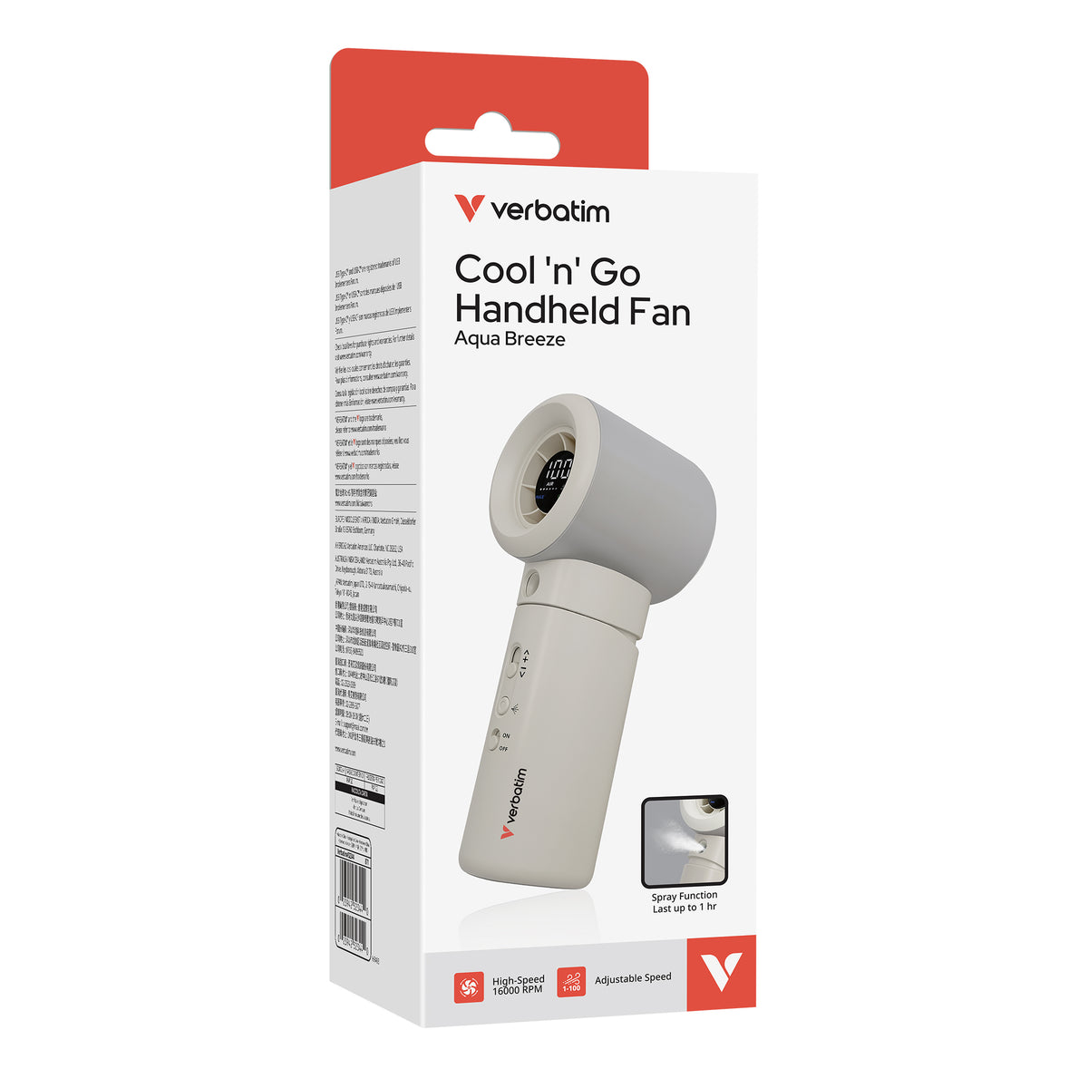Verbatim Cool 'n' Go Aqua Breeze Ventilateur à Main, Blanc et Argent