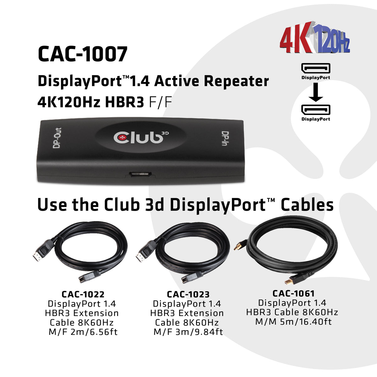 CLUB3D CAC-1007 Adaptateur Changeur de Genre DisplayPort, Noir