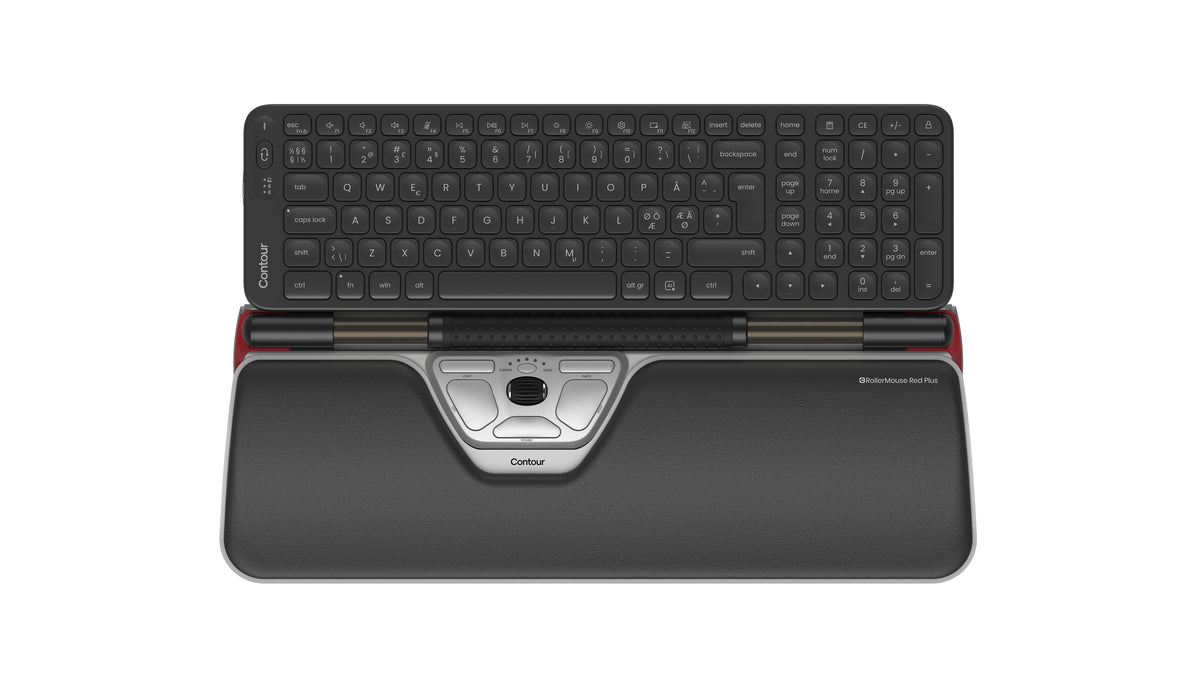Contour Design RollerMouse Red Plus & Balance, Clavier et Souris sans fil RF + Bluetooth, QWERTY Nordique, Noir