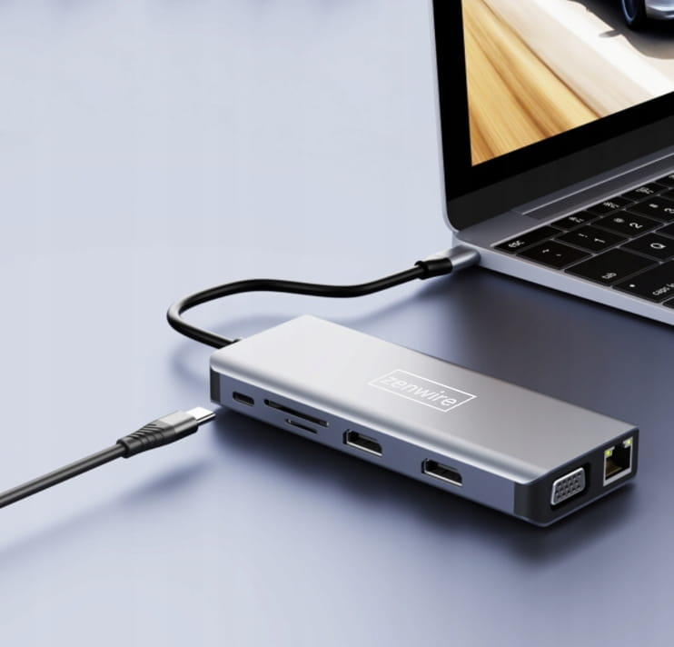 Adaptateur multiport 12-en-1 USB-C, 2x HDMI, VGA, USB 3.0, Gigabit Ethernet, BYL-2006RJ-45, mini-jack, SD, LAN, Zenwire