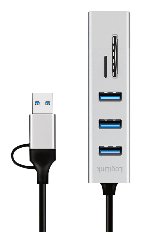 LogiLink UA0445 Hub USB 3.2 Gen 1 Type-A et Type-C, Lecteur SD/MicroSD, 5000 Mbit/s, Gris