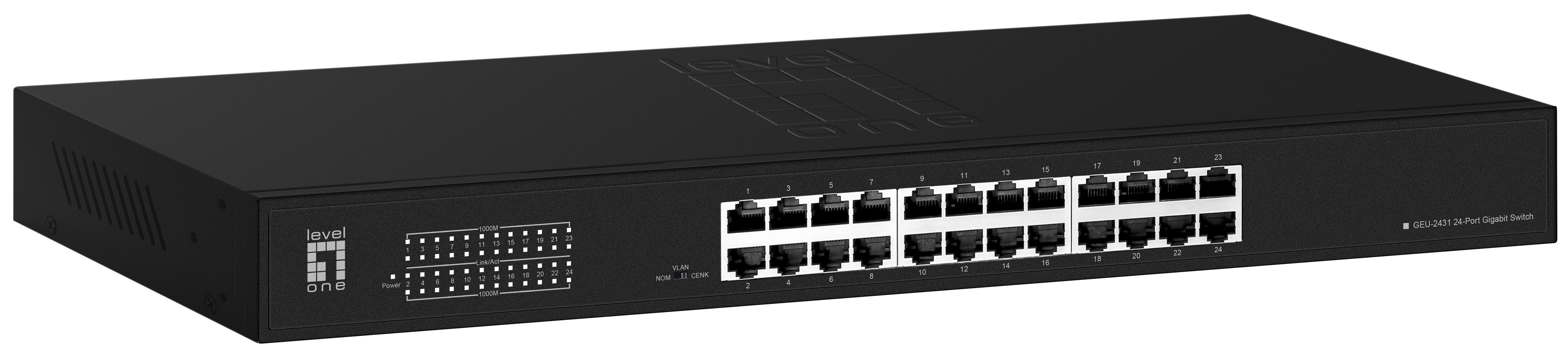 LevelOne Switch 24x GE GEU-2431 19\" Rack Mount Kit Non-géré Gigabit Ethernet (10/100/1000) 1U Noir
