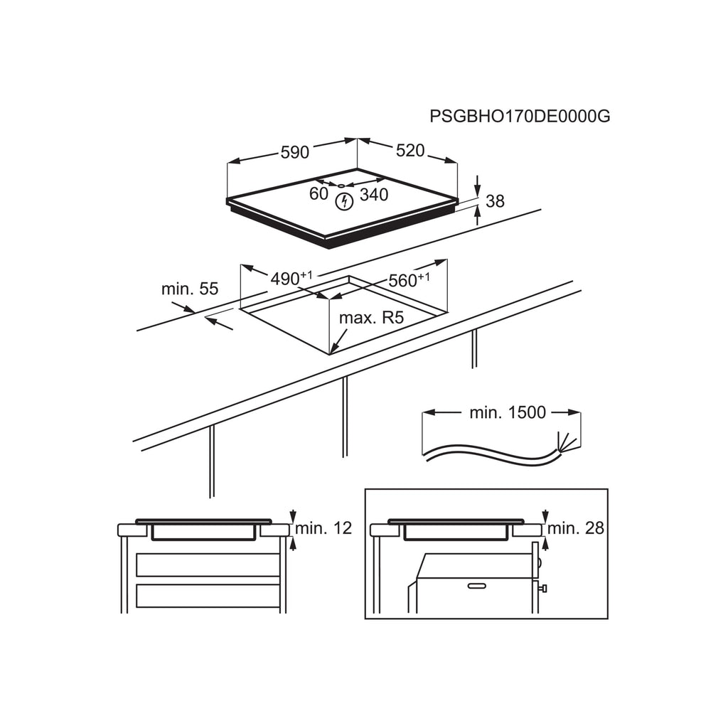 Electrolux EHF6343FOK Noir Intégré 60 cm Céramique 4 zone(s)