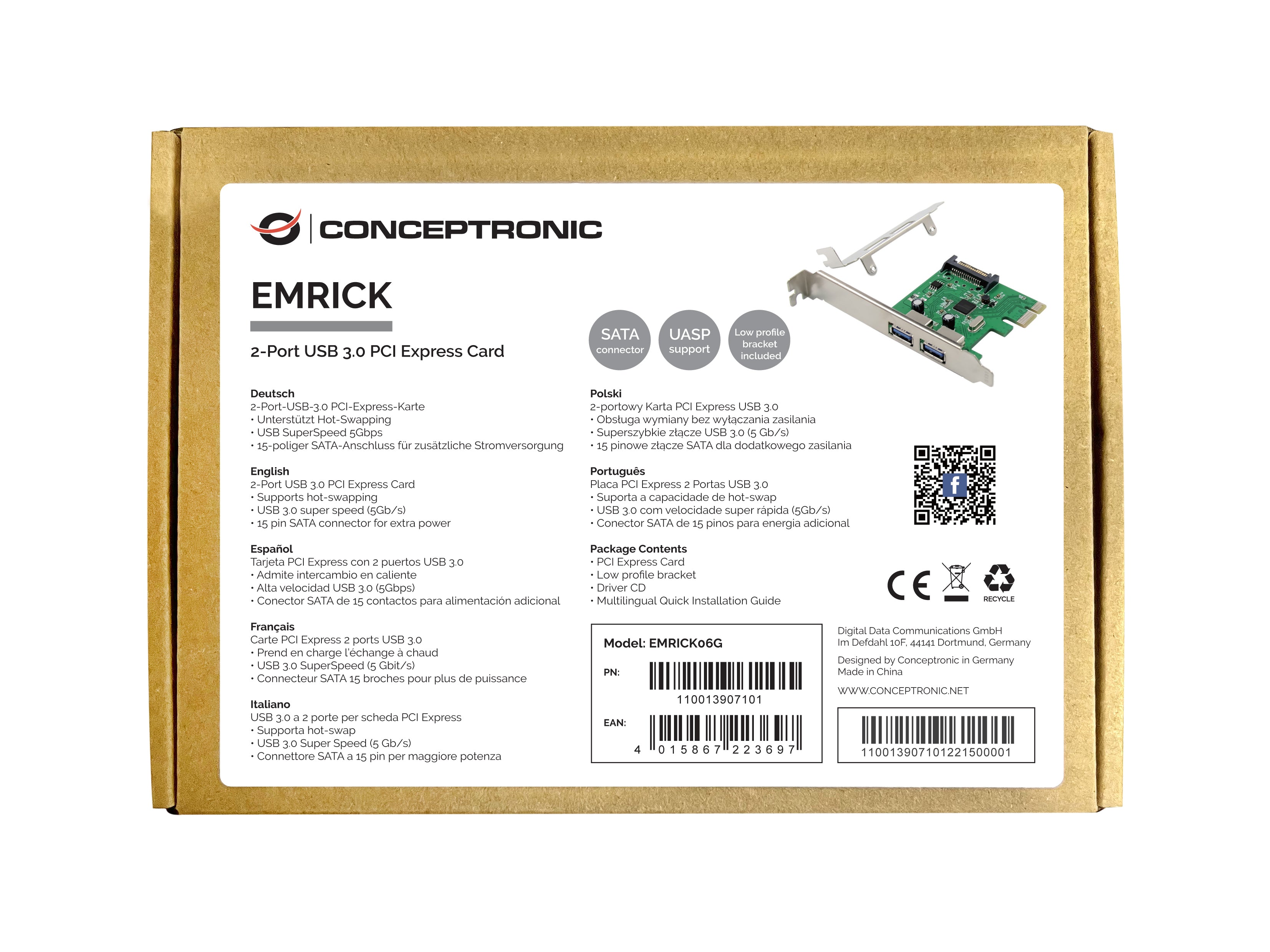 Conceptronic EMRICK06G carte et adaptateur d'interfaces Interne USB 3.2 Gen 1 (3.1 Gen 1)