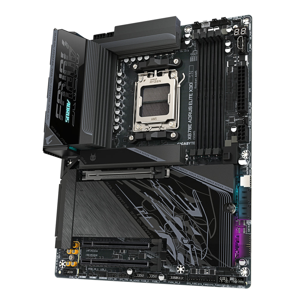 GIGABYTE X870E AORUS ELITE X3D Carte Mère – Prend en charge les processeurs AMD Ryzen 9000, VRM numérique 16+2+2 phases, jusqu’à 9000 Hz DDR5 (OC), 2 x PCIe 5.0 + 2 x PCIe 4.0, Wi-Fi 7, LAN 5 GbE, USB 4 - vue 4