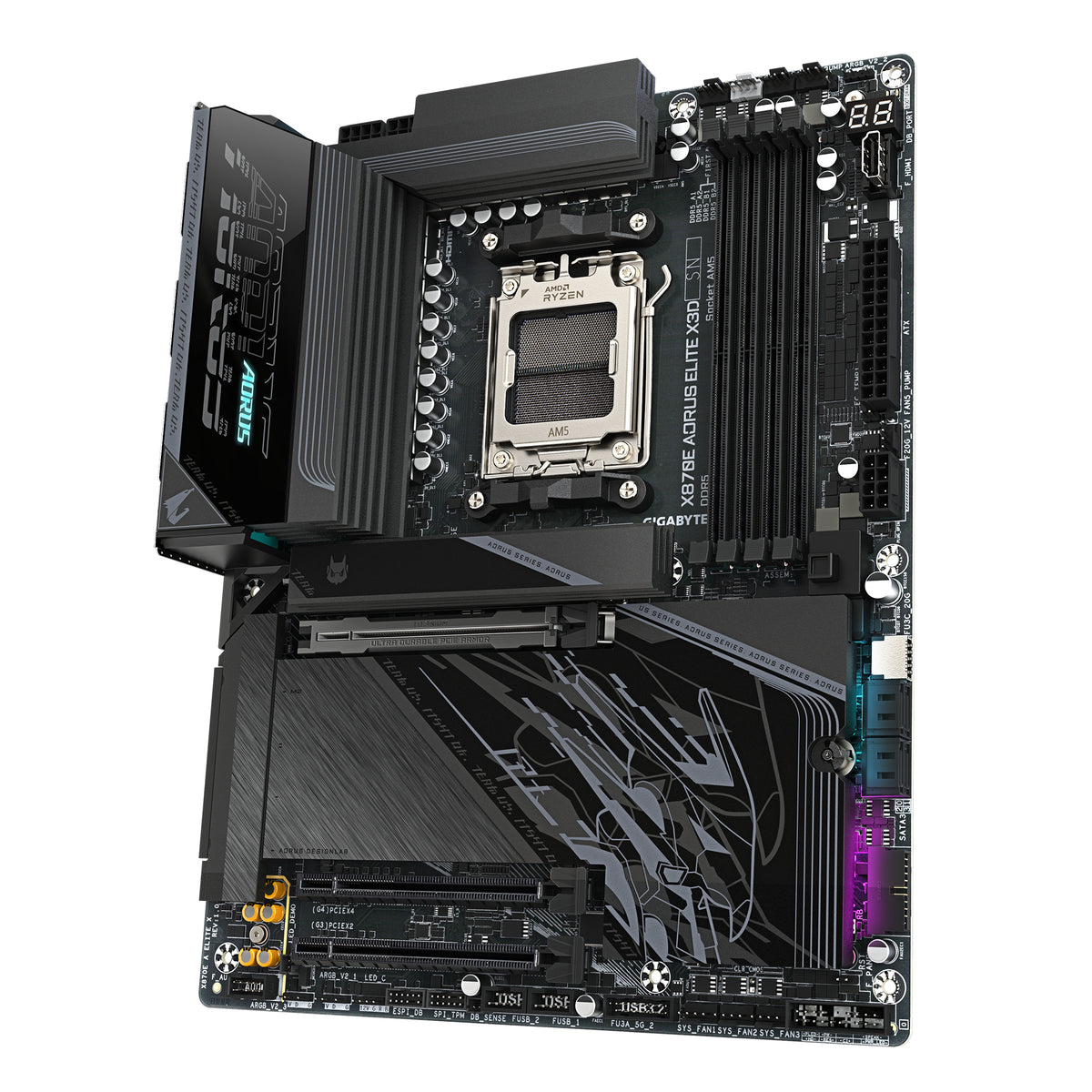 GIGABYTE X870E AORUS ELITE X3D Carte Mère – Prend en charge les processeurs AMD Ryzen 9000, VRM numérique 16+2+2 phases, jusqu’à 9000 Hz DDR5 (OC), 2 x PCIe 5.0 + 2 x PCIe 4.0, Wi-Fi 7, LAN 5 GbE, USB 4 - vue 4
