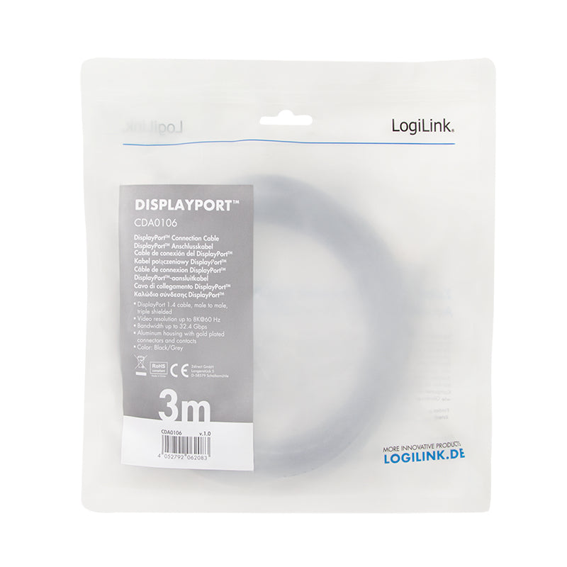 LogiLink CDA0106 câble DisplayPort 3 m Noir, Gris - vue 3