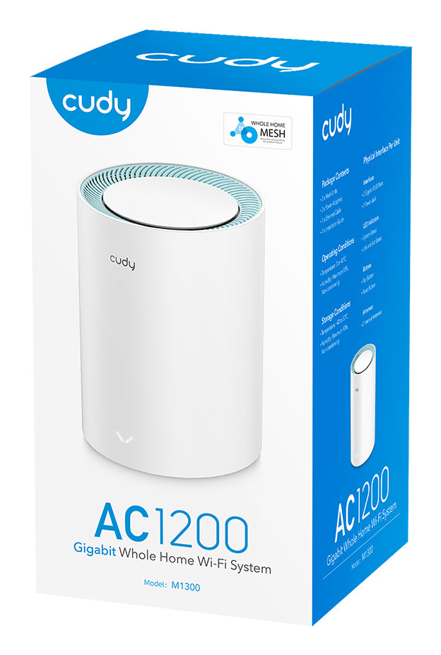 Cudy M1300 1-PACK système Wi-Fi maillé Bi-bande (2,4 GHz / 5 GHz) Wi-Fi 5 (802.11ac) Blanc 2 Interne