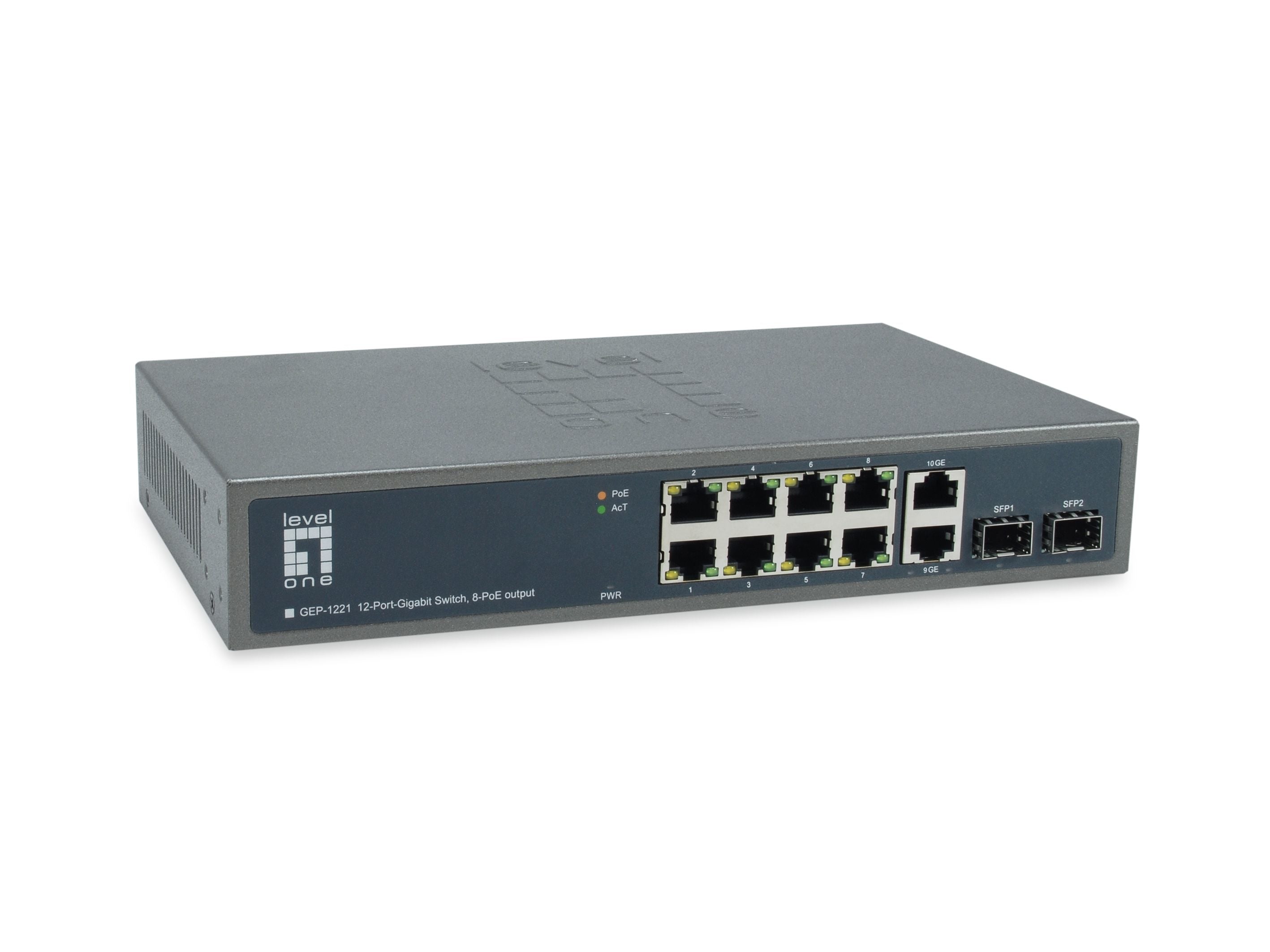LevelOne GEP-1221 commutateur réseau Non-géré Gigabit Ethernet (10/100/1000) Connexion Ethernet, supportant l'alimentation via ce port (PoE) Noir