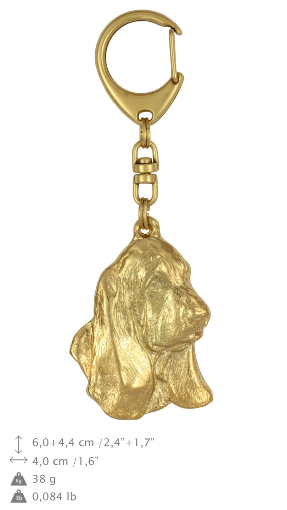 Basset Hound II - keychain and necklace with a dog in a box, high-quality gold-plated product, Art-Dog brand