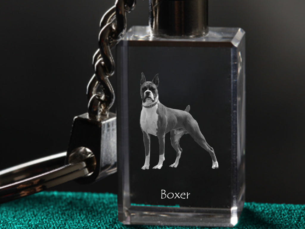 Boxer, German Boxer III - Crystal key ring with dog photo, illuminated key ring, unique gift by Art-Dog brand