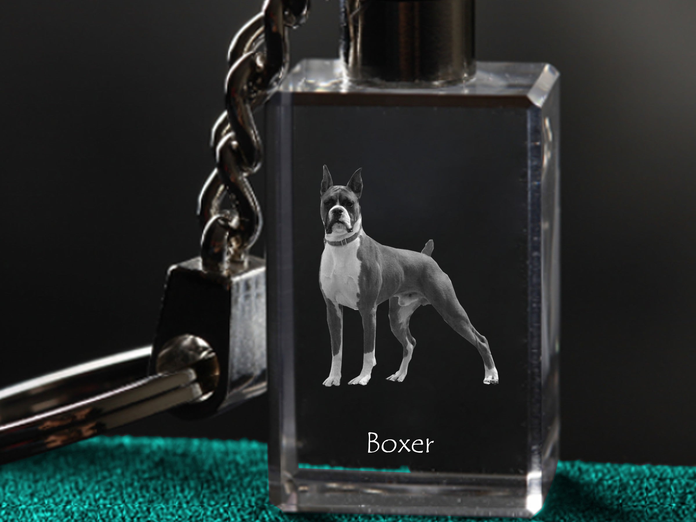 Boxer, German Boxer III - Crystal key ring with dog photo, illuminated key ring, unique gift by Art-Dog brand