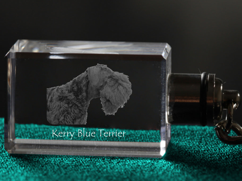 Kerry Blue Terrier, Irish Blue Terrier - Crystal key ring with dog photo, illuminated key ring, unique gift by Art-Dog brand