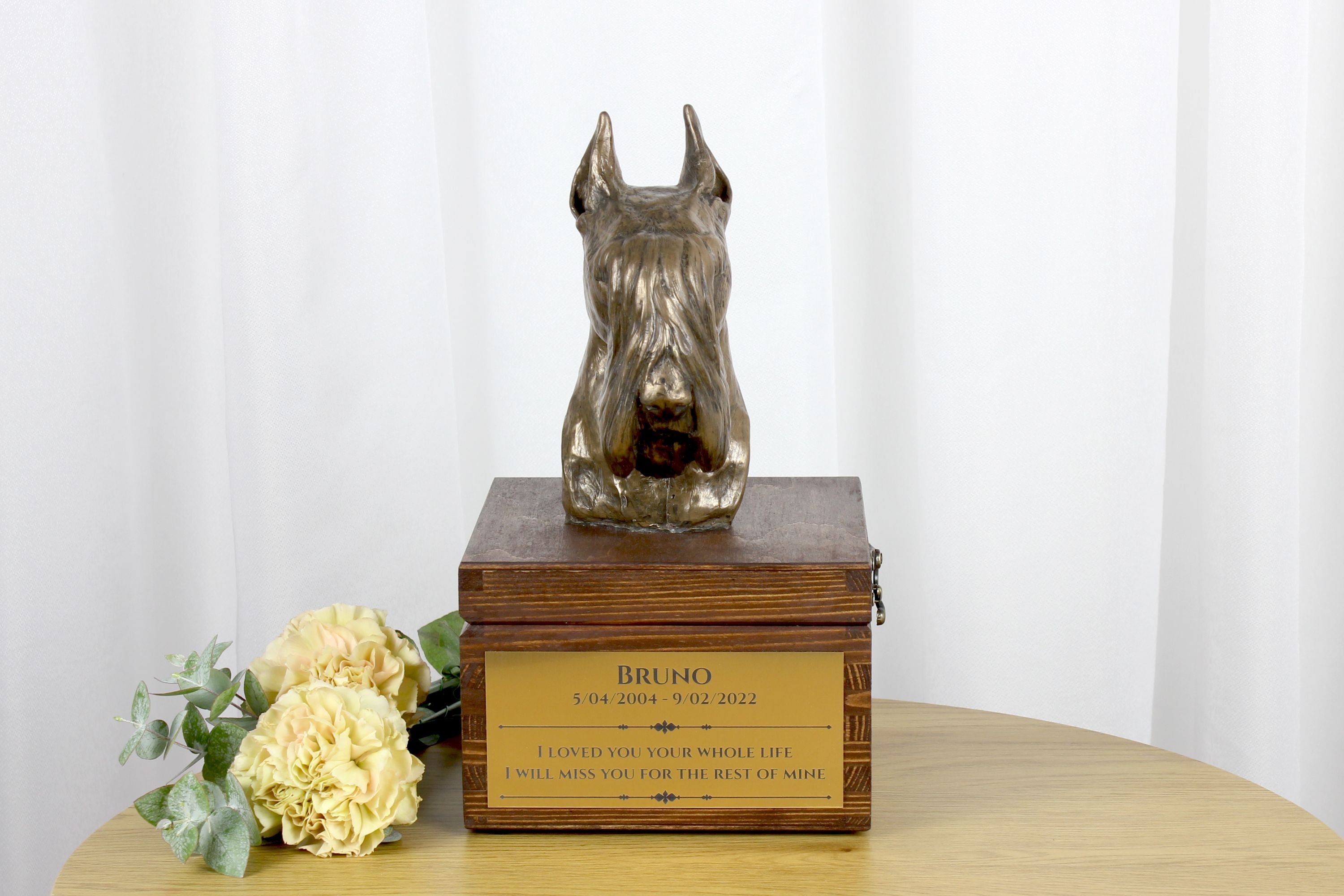 Schnauzer I - urn for dog ashes with a statuette, small urn for a dog, personalized urn with a bust of a dog by Art-Dog brand