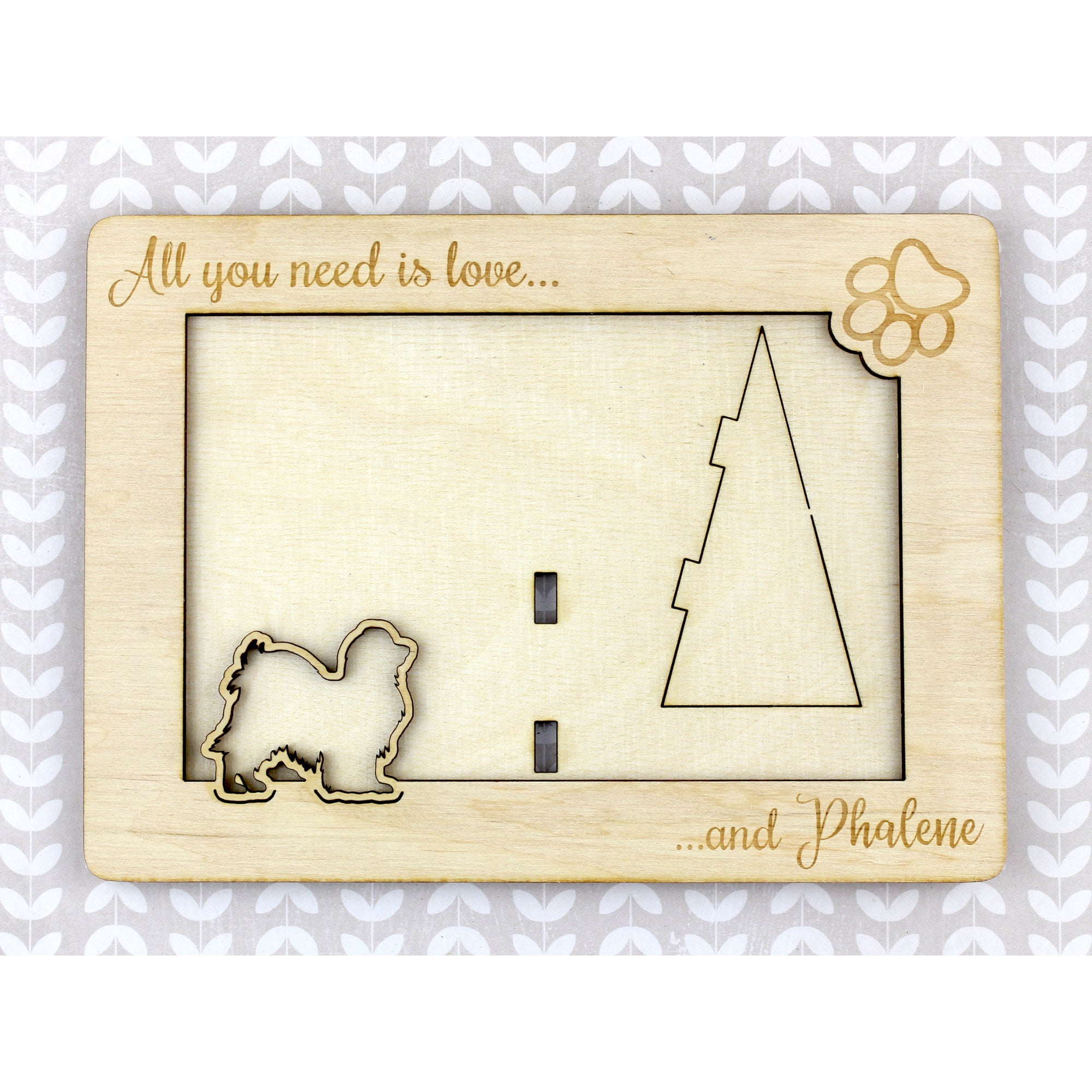 Papillon, Continental Toy Spaniel, Butterfly dog I - Photo frame, engraved wooden frame, a lovely gadget for the dog lover by Art-Dog