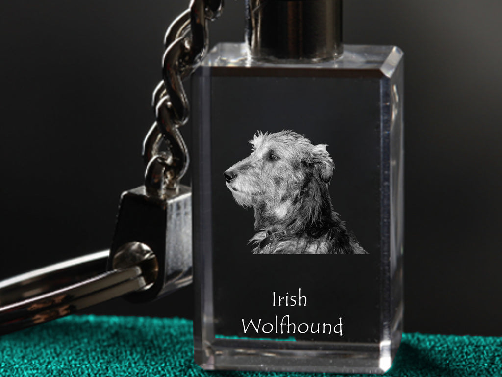 Irish Wolfhound - Crystal key ring with dog photo, illuminated key ring, unique gift by Art-Dog brand