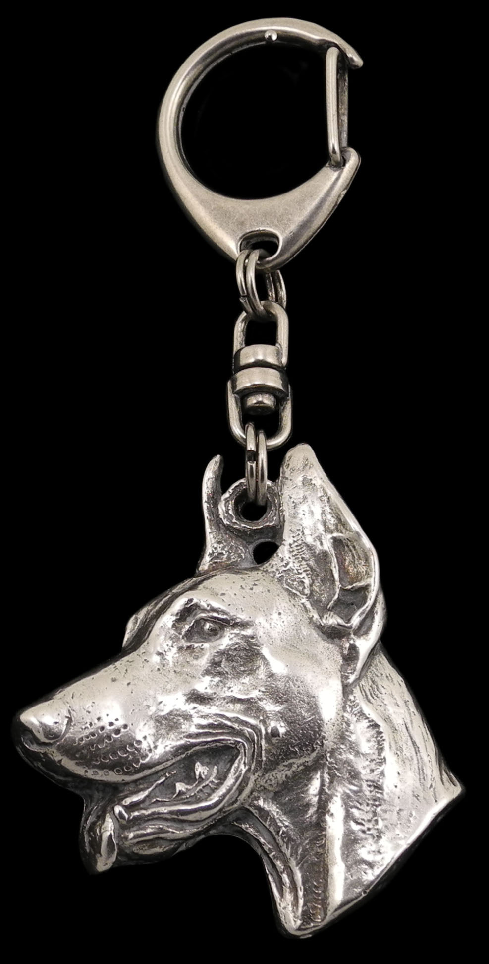 Dobermann, Doberman Pinscher, Dobie I - Silver-plated key ring with a dog in a gift box, handbag decoration, backpack pendant by Art-Dog brand