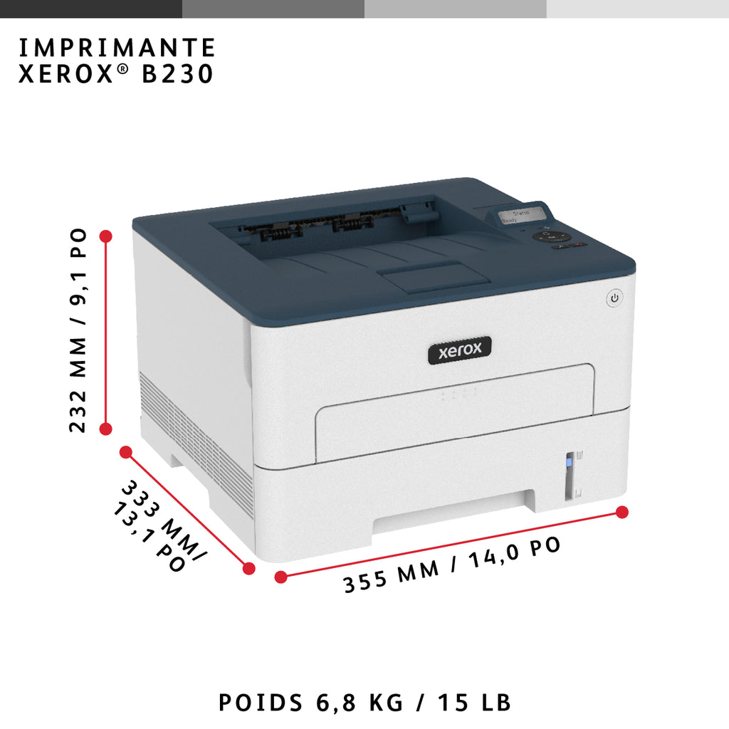 Xerox B230 Imprimante Laser A4 Recto Verso Sans Fil, 34 ppm, PCL5e/6, Capacité 251 feuilles
